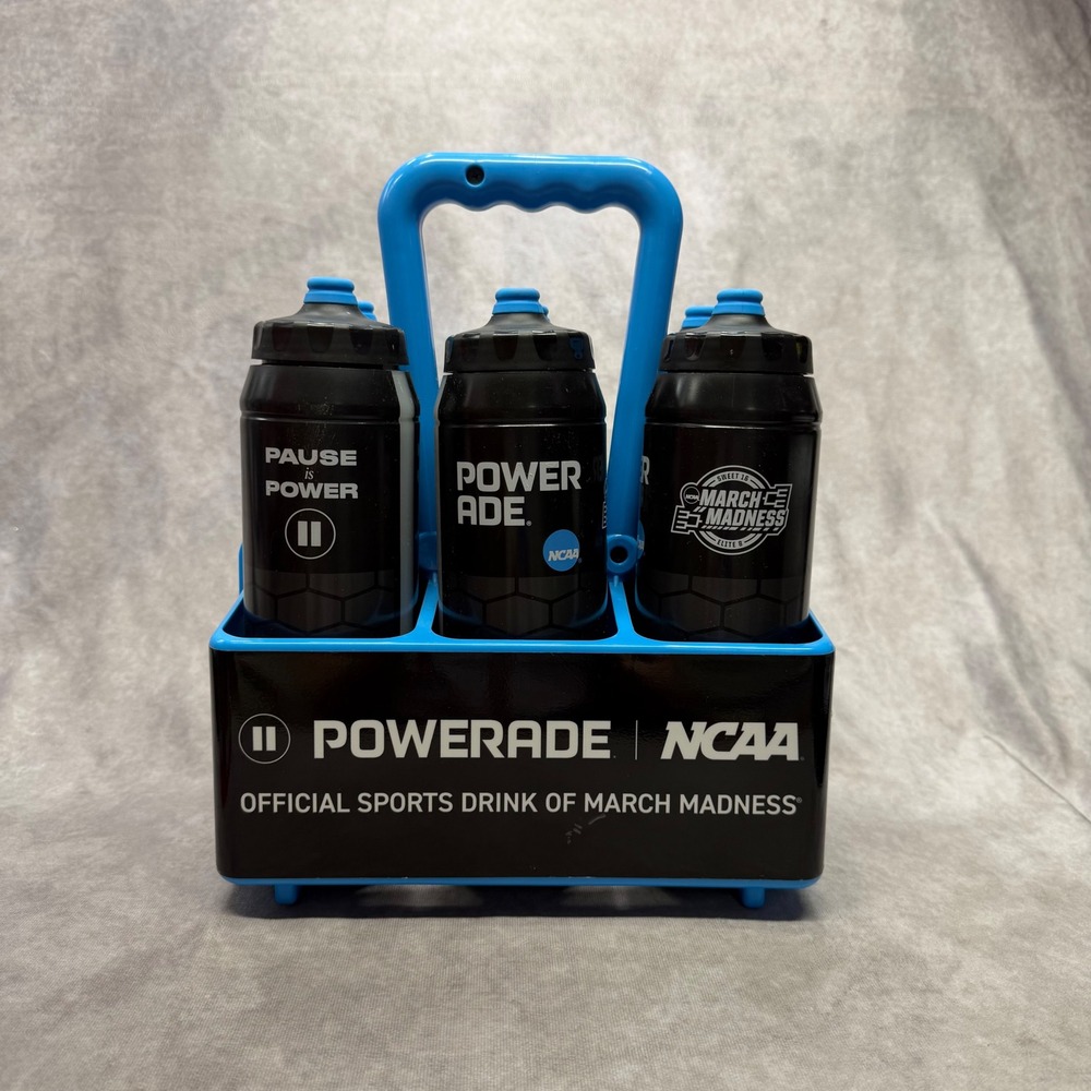 Powerade Water Bottle Set NCAA March Madness OS Black Blue 6-Pack with Carrier